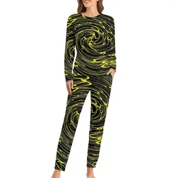 Women's Sleepwear Shallow Water Pyjamas Women Yellow Spiral Print Fashion Daily 2 Pieces Casual Oversize Pyjama Sets