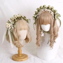 Party Supplies Green Mori Girl Headband Lolita Lace Bow Hairclip Women Hairpin Side Clip Hair Accessories B2423