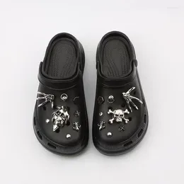 Casual Shoes Punk Goth Skull Metal Charms Platform Slippers EVA Sandals Ladie Slides Women Summer Thick Sole Retro Fashion Rivet Hole