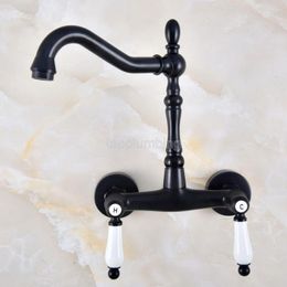 Kitchen Faucets Basin Oil Rubbed Brass Wall Mounted Bathroom Sink Faucet Dual Handle Hole Swivel Spout Cold Water Tap