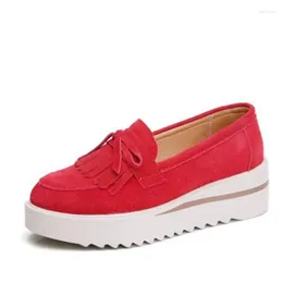 Fitness Shoes The Spring And Autumn Leather Suede Sneakers Korean Fashion Platform Bow Tassel Casual Tenis Wedges Women