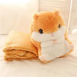Blankets Cute Hamster Baby Blanket With Plush Pillow Toy Summer Cool Air Conditioning Stuffed Mouse Animals Doll Cushion