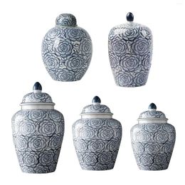 Storage Bottles Ceramic Flower Vase Floral Arrangement Tea Canister Porcelain Ginger Jar For Home Decor