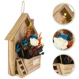 Decorative Flowers Home Decoration Wall Decors Artificial Basket Plants Indoor Hanging Pot Silk Wooden Decorations Floral