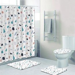 Shower Curtains Abstract Granite Stone Terrazzo Floor Texture And Bath Rug Set Concrete Marble Bathroom Mats Toilet Home Decor