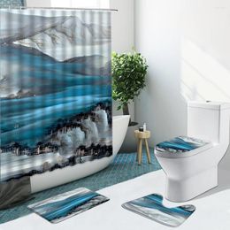 Shower Curtains Vintage Watercolour Architecture Bathroom Set Landscape Curtain Non-Slip Rugs Flannel Toilet Cover Bath Mat With Hooks