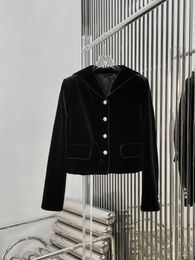 Women's Jackets WXAG3550-24SS Navy Style Flip Collar Celebrity Elegant Versatile Commuting Velvet Coat Pretty Clothing Top Jacket