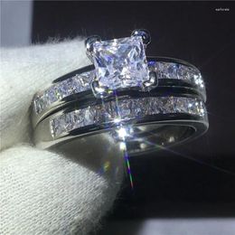 Cluster Rings 2024 Princess Cut Lab Diamond Ring Set 925 Sterling Silver Party Wedding Band For Women Bridal Sets Promise Jewellery Gift