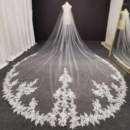 Bridal Veils Luxury 4 Metres Long Lace Wedding Veil With Comb White Ivory High Quality Bride Headpieces Accessories 2022 244d