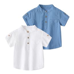 Linen Boys Shirts Cool Fabric Toddler Tops Summer Baby Outfits Children Tshirts Kids Clothes 240512
