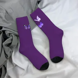 Women Socks Purple Butterflies Stockings Harajuku Desgin Graphic Funny Spring Anti Slip Ladies Climbing Breathable