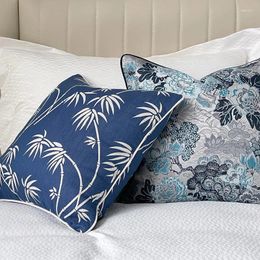 Pillow Blue Cover Luxury Chinese Bamboo Leaf Jacquard Cojine Decorativos Para Sofa Chair Bedding Almofadas Hogar Coussin