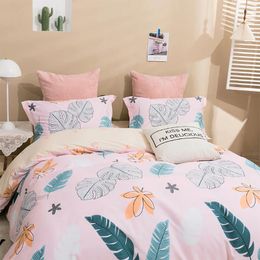 Bedding Sets Pink Cotton Set Leaf Bed Cover King Duvet Girl Adult Flat Sheets With Pillowcases Comforter For Home
