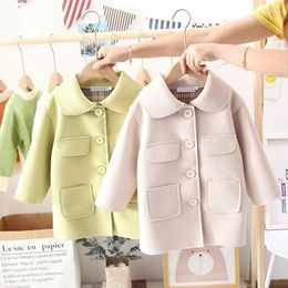 Jackets 2024 Brand Girls Woollen Long Coats Autumn Winter Kids Elegant Coat Children Clothes Overcoats