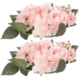 Decorative Flowers 2 Pcs Artificial Plants Indoor Candlestick Garland Wedding Wreath Spring Layout Props Pink Banquet