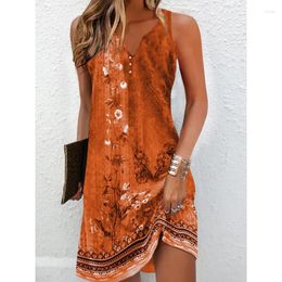 Casual Dresses For Women 2024 Summer Sexy Plus Size Vintage Sleeveless Loose Floral Dress Oversized Female Clothing Mini Skirt