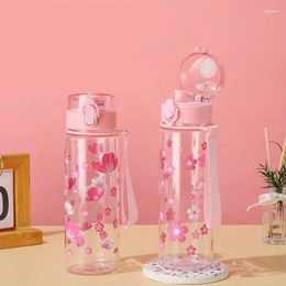 Water Bottles 500ml Cherry Bottle Kawaii Cute Woman Flower Drinking With Handle Outdoor Leakproof Sport Drinkware Cups Tour