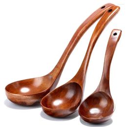 Spoons Natural Wooden Long Handle Large Soup Spoon Japanese Style Ramen Noodle Cooking Scoop Wood Rice Kitchen Accessories
