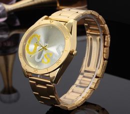 Fashion Brand women039s Men039s Unisex crystal style dial Gold steel metal band quartz wrist watch GS039630577