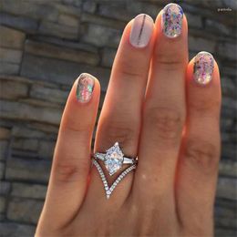 With Side Stones BUY 2024 Fashion Women Cubic Zirconia Wedding Ring Unique Design Silver Color Engagement Party Accessories