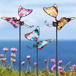 Juegoal 3-piece Set of Garden Stakes Decoration, 50.8cm Colourful Butterfly Stakes, Glass and Metal Art Decorations, Suitable Mothers, Ideal Gift for Mother's