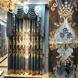 Curtain Customised Blue Embroidered Window Screen Hollowed Out Chenille Thickened Curtains For Living Room Bedroom French Balcony