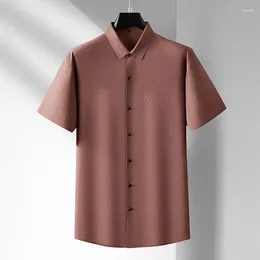 Men's Casual Shirts Plus Size 7XL Summer High Elasticity Short Sleeve Allover Printed Single Breasted Business Male Dress