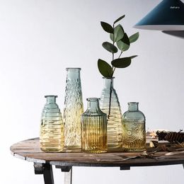 Vases Living Room Retro Relief Transparent Decoration Vase Ornaments Home Accessories Hydroponic Flower Arrangement Glass