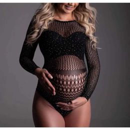 Maternity Dresses Bodysuit Rhinestones Maternity Women Photoshoot sexy bodystocking lingerie T240509