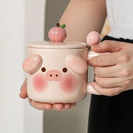 Mugs High Appearance Pig Ceramic Water Cup With Lid Spoon Fairy Cartoon Cute Girls Home Office Mug