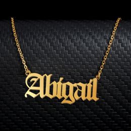 Abigail Old English Name Necklace Stainless Steel 18k Gold plated for Women Jewelry Nameplate Pendant Femme Mothers Girlfriend Gift