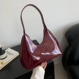 Hobo Trendy Designer Solid Shoulder Bags For Women Handbags And Purses 2024 Fashion Patent Leather Underarm Ladies Tote