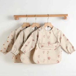 Bibs Burp Cloths Baby cartoon print bib waterproof girl boy long sleeved scalded clothes newborn children accessories prevent dirt cute clothes d240513