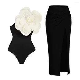 Women's Swimwear 2024 Sexy 3D Flower One Shoulder Bikini Set Brazilian Skirt Piece Bathing Suit Biquini Beachwear Dress