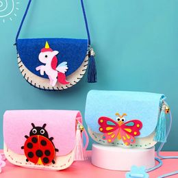 DIY Cute Cartoon Childrens Handmade Nonwoven Crossbody Bag Craft Kits Weaving Messenger Shoulder Handbag Coin Purse 240428