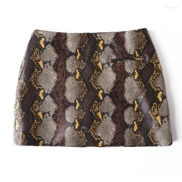 Skirts Genuine Leather Sexy Snake Print Mini Skirt Slim Fit Women 2024 Spring Fashion High Waist Retro A-line Club