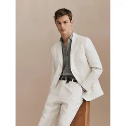 Men's Suits Summer Beach White Single Breasted Men Suit Two Pieces(Jacket Pants) Lapel Outfits Chic Casual Party Prom Wedding Set