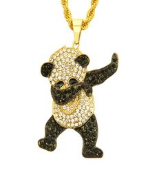 Rhinestone Luxury Hip Hop Jewelry Gold Silver Dancing Funny Panda Animal Pendant Iced Out Rock Hip Hop Designer Necklaces Gift for6764151
