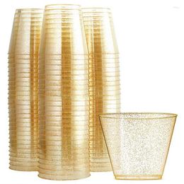 Disposable Cups Straws 100 Glitter Plastic 10 Oz Clear Tumblers Gold Wedding Elegant Party Recyclab