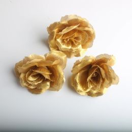 Decorative Flowers Wholesale 300pcs/lot Man Made Silk Gold Rose Flower Head 7cm Wide Wedding Party Celebration DIY Decoration Artificial