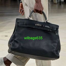 Leather Shoulder Bags Large Travel Ky Bag Cowhide Bag 50 Bag Large Capacity Shoulder Bag Mens and Womens Business Travel Luggage Bag Soft and Li have logo HB5SSJ