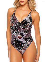 Women's Swimwear 2024 Printed Cross Backless Swimsuit Women One Piece Hollow Out Tether Female Bathers Bathing Swimming Swim Suit