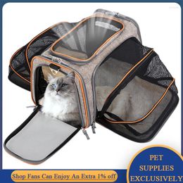 Cat Carriers Expandable Breathable Travel Handbags Big Space Puppy Box Small Animal Bags For Pet Products Transporting Gato Cage