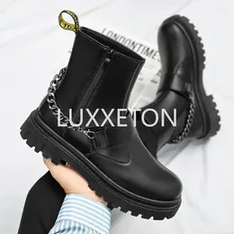 Boots Autumn And Winter Trend Versatile Black Business Men's British Style Anti Slip Thick Bottom High Top Motorcycle