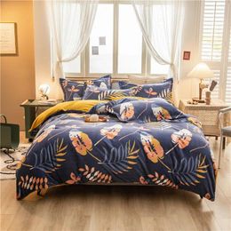 Bedding Sets BBSET Classic Set Feather Pattern Winter Warm Milk Velvet 4PCS Thick Plush Oversize Duvet Cover