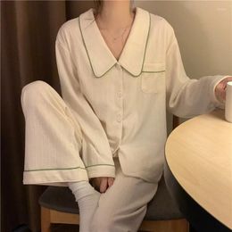 Women's Sleepwear Kroea Style Pajama Set Spring Autumn Ladies Home Clothes 2 Pcs With Pant Single Breasted Long Sleeve Female