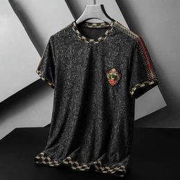 European luxury jacquard short sleeve t-shirt mens round neck summer large embroidery badge Korean half sleeve Fashion Top 240511