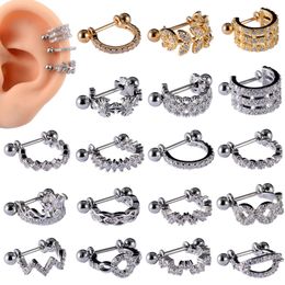 25 pieces/batch of earmuffs round stainless steel barbell with Cz ring Tragus earmuffs cuffs perforated spiral Daith Rook Lobe earrings 240430