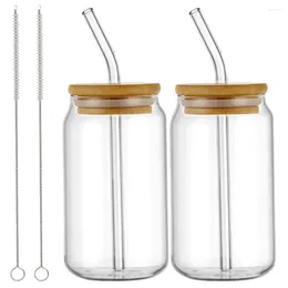 Wine Glasses 2 Sets Glass Sippy Cup Cups Clear Design Water Can Coffee With Lids Iced Mug And Straw Practical Drinking