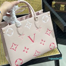Designer -2024 High Quality Flower Embossed Pink Tote Handbags Classic Shoulder Bag Clutch Bags Ladies